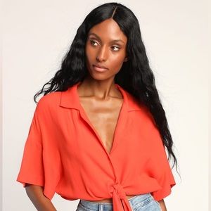 Coral Tie-Front Top